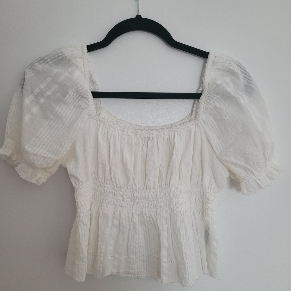Sunday Best White Puff Sleeve Blouse Size S Boho Hippie Aritzia Cotton Crop Top